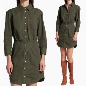 Veronica Beard Keston Twill Army Green Mini Shirt Dress Women Size 8 Snap Front